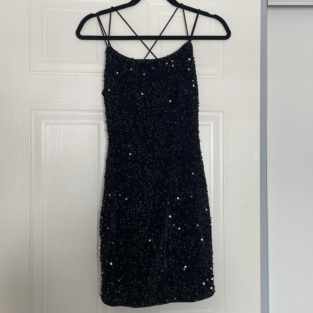 Strappy Black Sequin Mini Dress